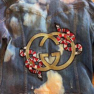Custom GG-Inspired Distressed Edgy Denim Levi Jacket With Snake